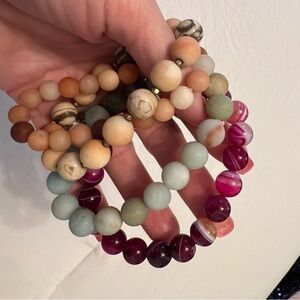 Agate and Amazonite Bracelets pink green tan natural stone lot of 4 beautiful